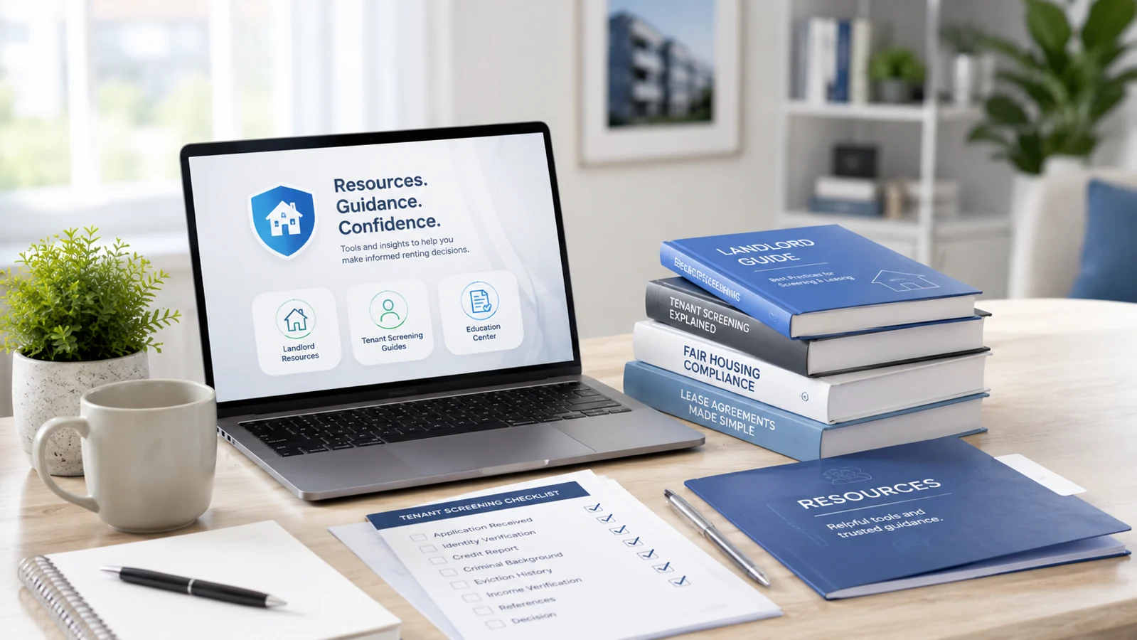 SmartScreen landlord resource library with tenant screening guides, Fair Housing materials, checklists, and rental resources